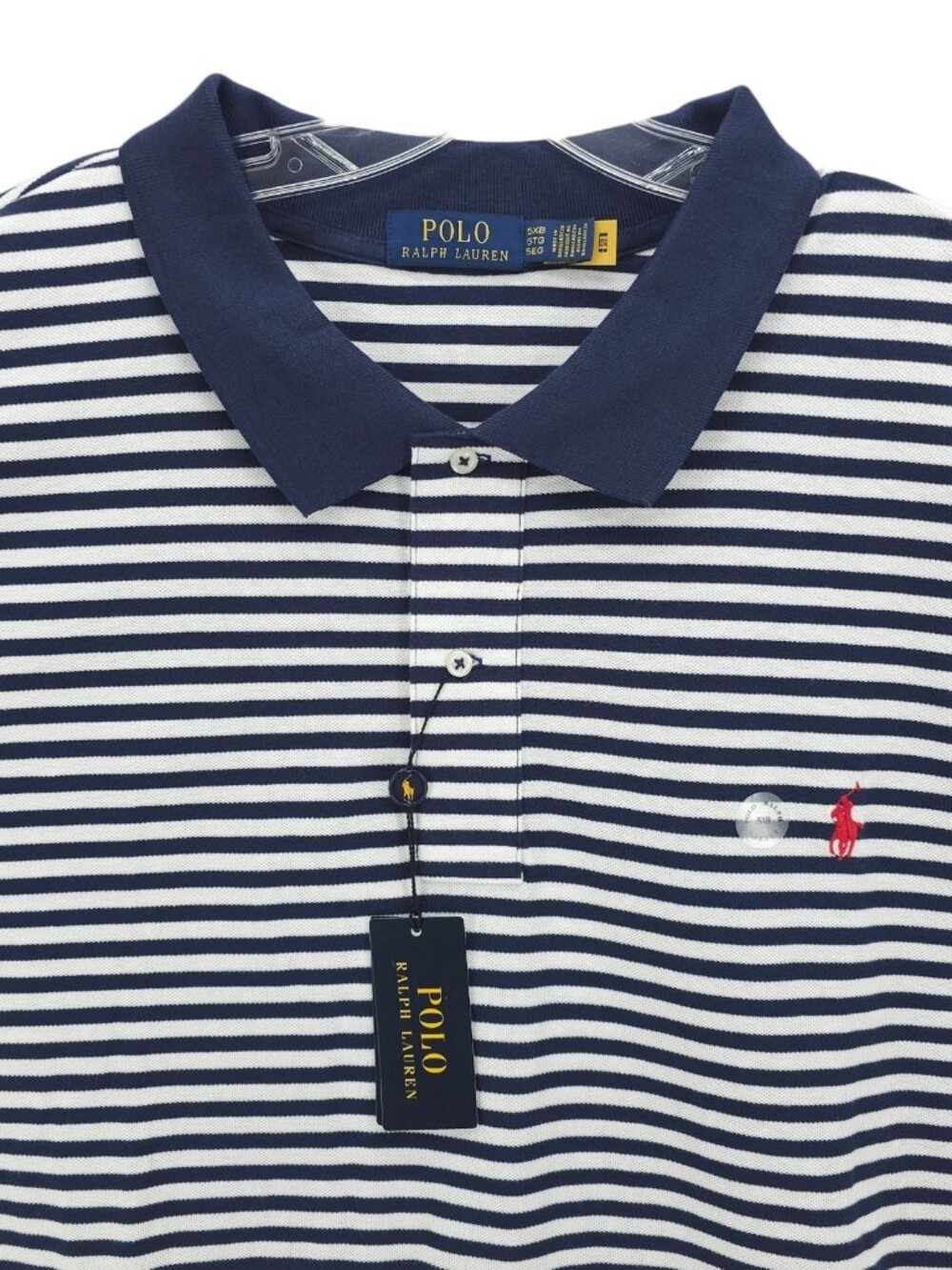 NWT POLO RALPH LAUREN Mesh Polo Shirt Navy White Striped Big & Tall Size 5XB